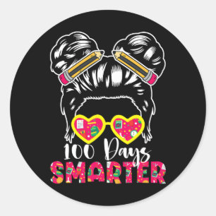 100 Days Smarter With Stylish Pencil Bun Design Classic Round Sticker