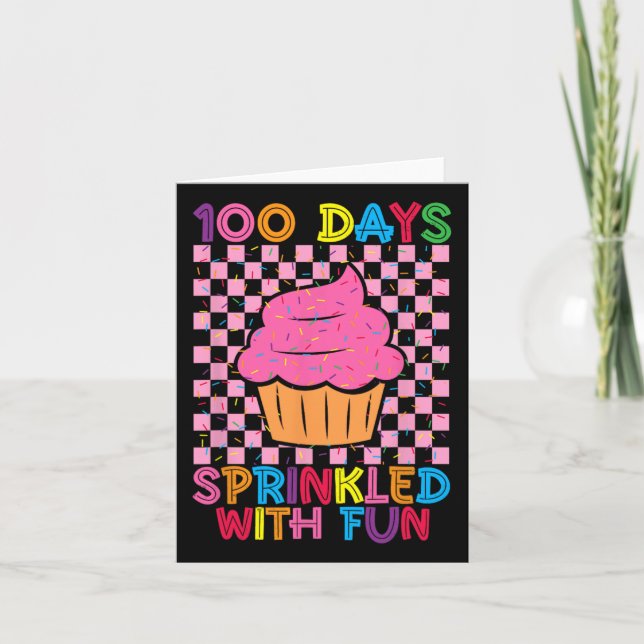 100 Days Sprinkled Fun Cupcake Kids School  Card (Front)