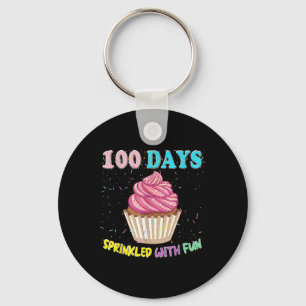 100 Days Sprinkled Fun Pink Cupcake 100th Day Of S Keychain