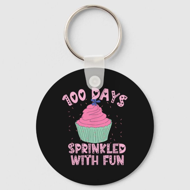 100 Days Sprinkled With Fun Cupcake 100th Day Of S Keychain (Front)