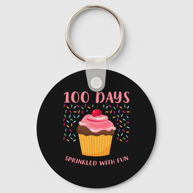 100 Days Sprinkled With Fun Cupcake 100th Day Of S Keychain (Front)