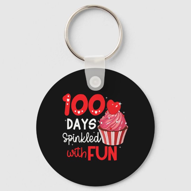 100 Days Sprinkled With Fun Cupcake 100th Day Of S Keychain (Front)
