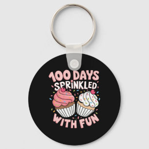 100 Days Sprinkled With Fun Cupcake Girls Happy 10 Keychain