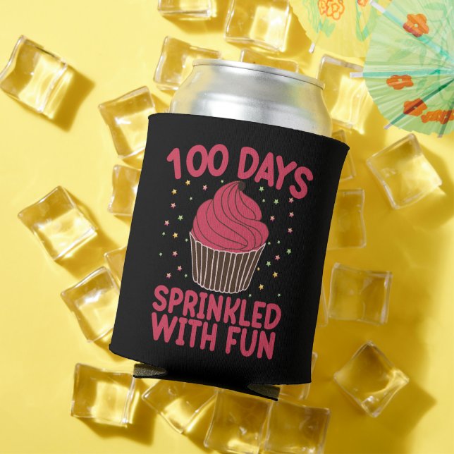 100 Days Sprinkled With Fun Cupcake School Girl  Can Cooler (In Situ Summer)