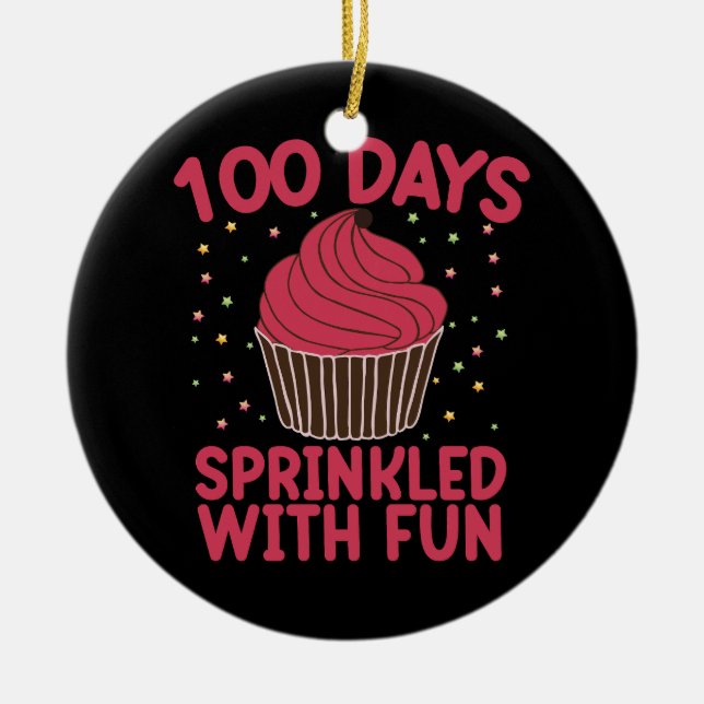 100 Days Sprinkled With Fun Cupcake School Girl  Ceramic Ornament (Front)