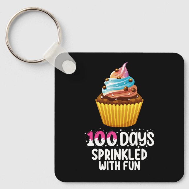 100 Days Sprinkled With Fun Cupcake School Teacher Keychain (Front)