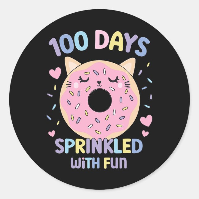 100 Days Sprinkled With Fun Doughnut 100th Day Of  Classic Round Sticker (Front)