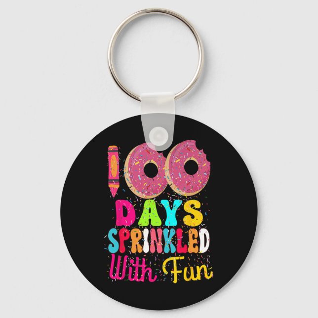 100 Days Sprinkled With Fun Doughnuts Happy 100th  Keychain (Front)