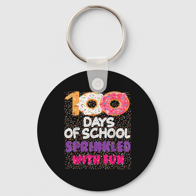 100 Days Sprinkled With Fun Doughnuts Happy 100th  Keychain (Front)