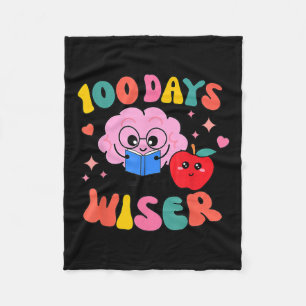 100 Days Wiser Retro Groovy 100 Days Of School Tea Fleece Blanket
