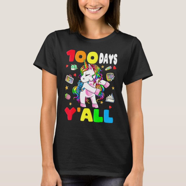 100 Days Y'all Teacher Flossing Unicorn Girls 100t T-Shirt (Front)