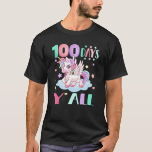 100 Days Y'all Unicorn Girls Teens 100th Day of Sc T-Shirt