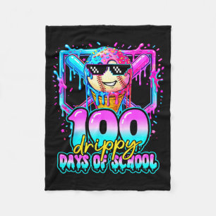 100 Drippy Days Of School Baseball Ice Cream 100th Fleece Blanket