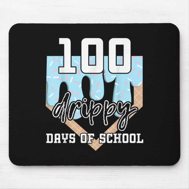 100 Drippy Days Of School Baseball Ice Cream 100th Mouse Pad (Front)
