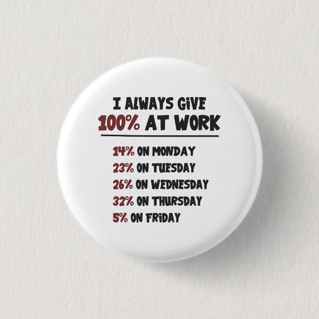 100% Effort at Work 1 Inch Round Button (Front)