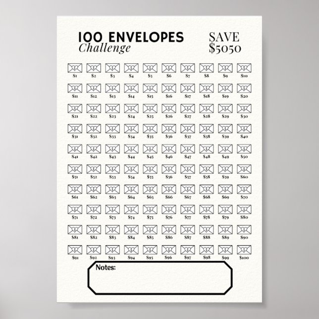 100 Envelope Saving Tracker  Poster (Front)