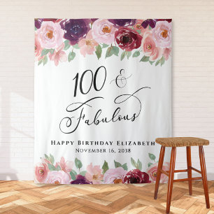 100 Fabulous Floral Watercolor Birthday Party Tapestry