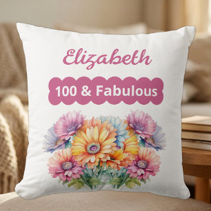 100 & fabulous name gerbera flowers blue throw pillow