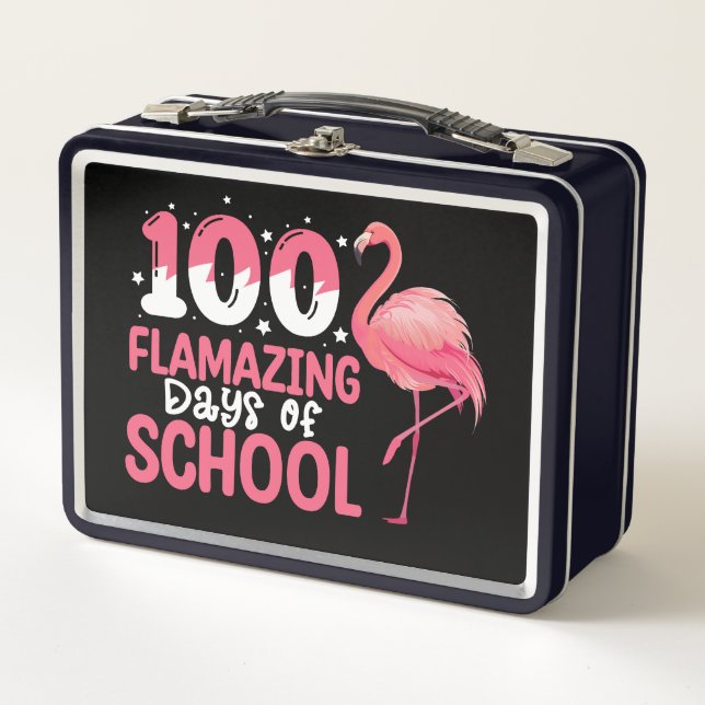 100 Flamazing Days of School Flamingo Teacher Metal Lunch Box (Front)