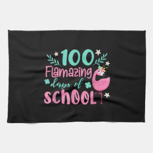 100 Flamazing Days Of School Funny Flamingo Kitchen Towel