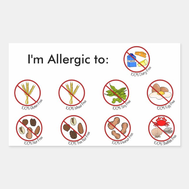100% Food Allergy Free- Choose Your Allergy Sticker (Front)