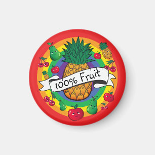 "100% Fruit" rainbow coloured kawaii fruit Magnet
