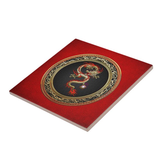 [100] Golden Chinese Dragon Fucanglong Tile (Side)