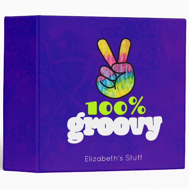 100% Groovy Rainbow Hand Peace Sign Binder (Front/Spine)