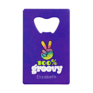 100% Groovy Rainbow with Hand Peace Sign Credit Card Bottle Opener