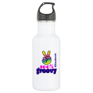 100% Groovy Rainbow with Hand Peace Sign Unique 532 Ml Water Bottle