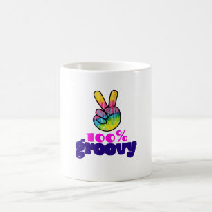 100% Groovy with Rainbow Hand Peace Sign Coffee Mug