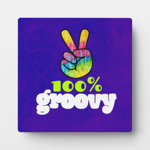 100% Groovy with Rainbow Hand Peace Sign Plaque