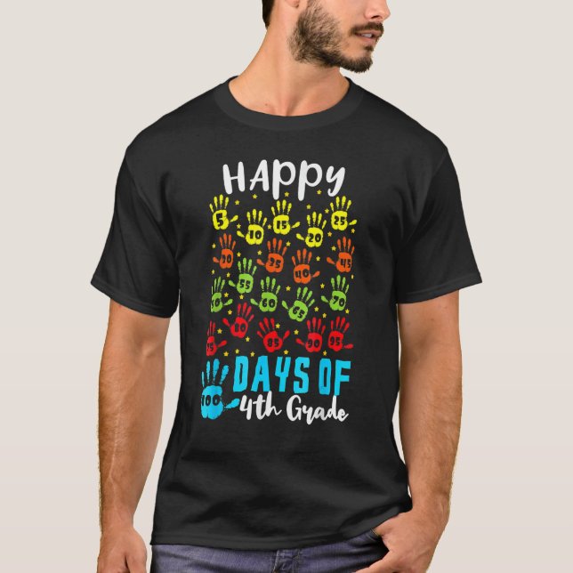 100 Hand Kid 4th Grade Happy 100th Days 100 Days O T-Shirt (Front)