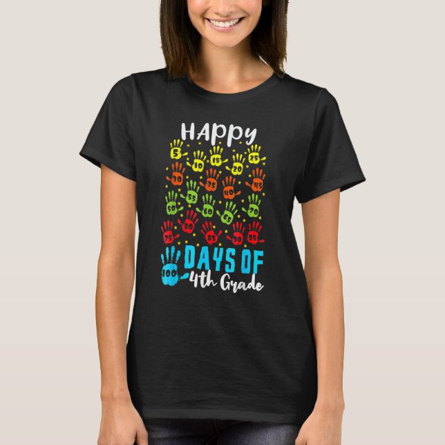 100 Hand Kid 4th Grade Happy 100th Days 100 Days O T-Shirt (Front)