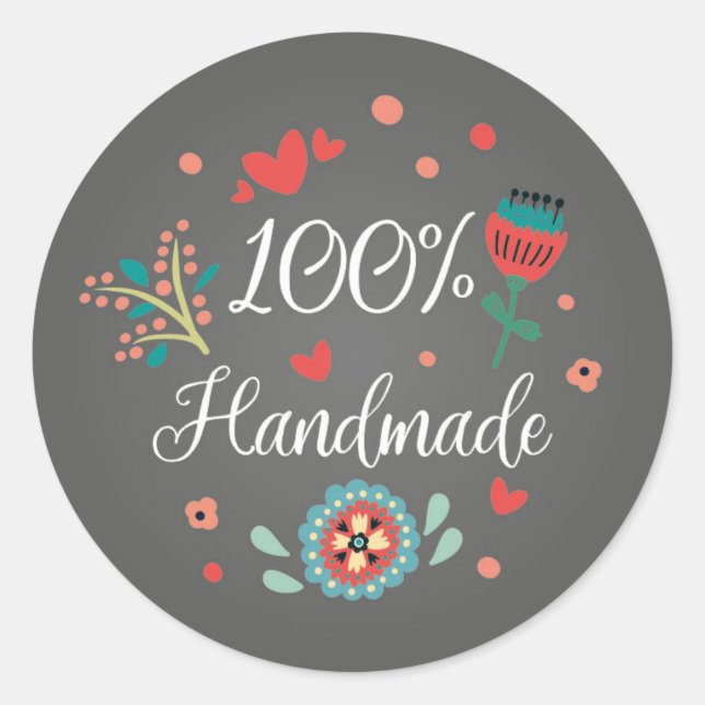 100% Handmade BLACK round floral stickers (Front)