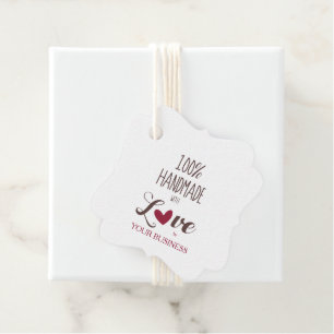 100% Handmade with Love Quote in Red & Brown Favour Tags