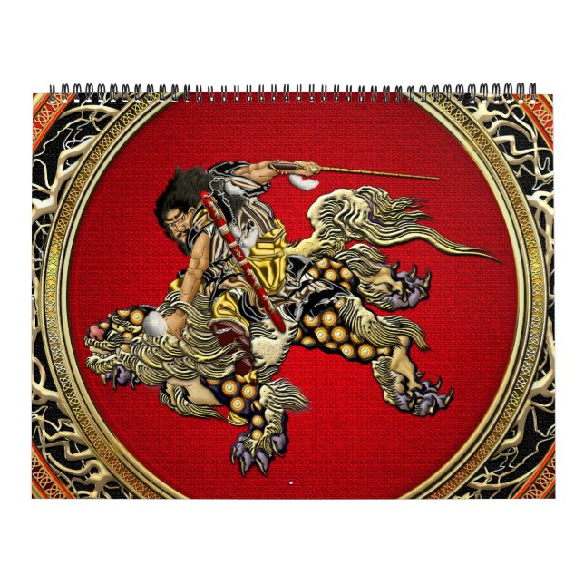 [100] Hokusai - Shoki Riding Shishi Lion Calendar (Cover)