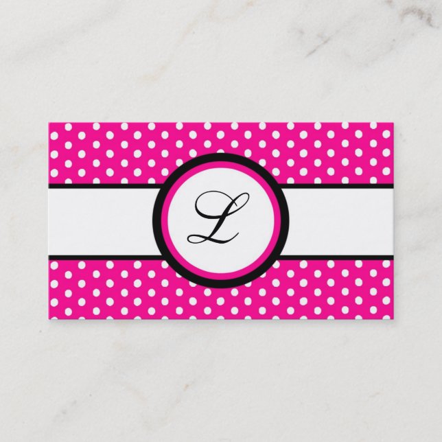 100 Hot Pink White Polkadot Pokadot Business Card (Front)