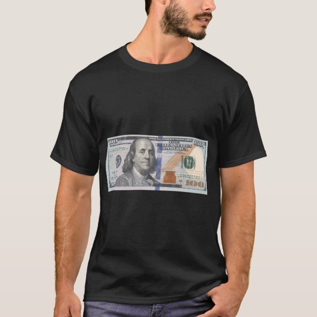 100 Hundred Dollar Bill Printed On Front Back T-Shirt (Front)
