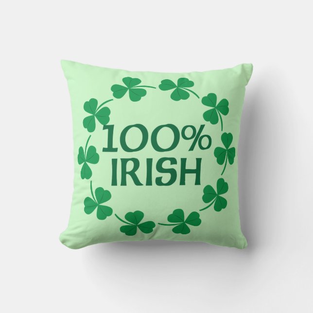 100% Irish Shamrocks Throw Pillow (Front)