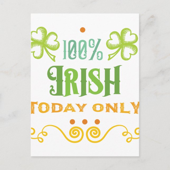 100% Irish Today Word Art Postcard (Front)