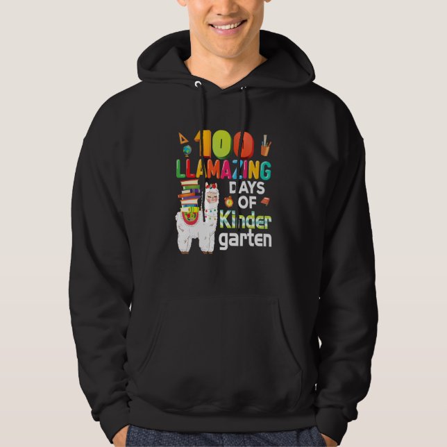 100 Llamazing Days Of Kindergarten 100th Day Llama Hoodie (Front)