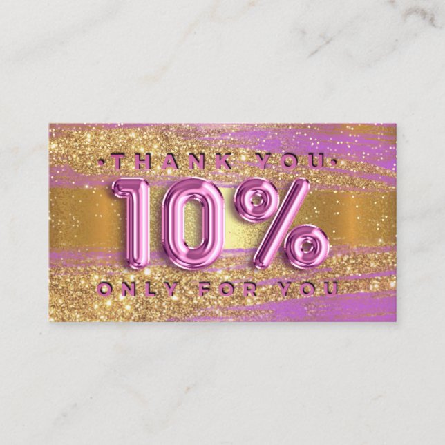 100 Logo QRCODE 10%OFF Code Gold Glitter Pink Lux Business Card (Front)