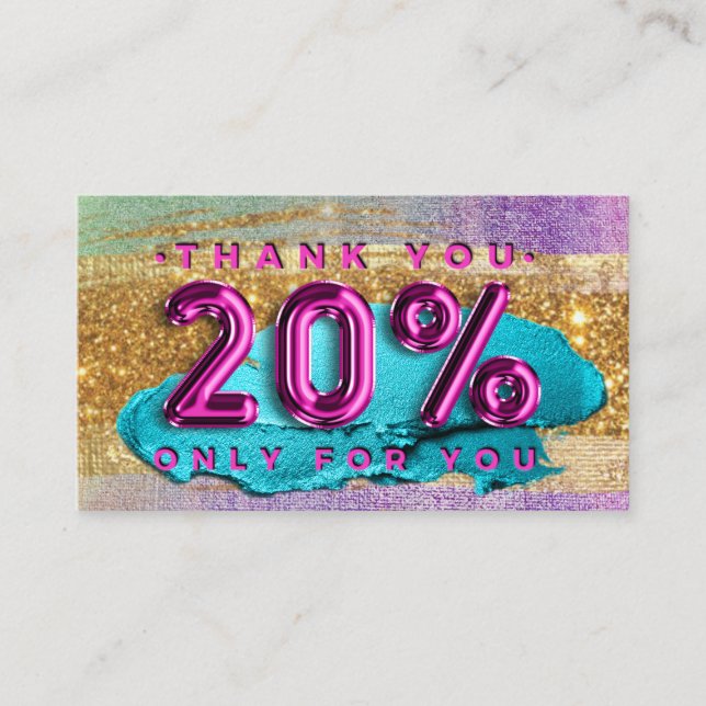 100  Logo QRCODE 20%OFF Code Gold Glitter Pink Lux Business Card (Front)