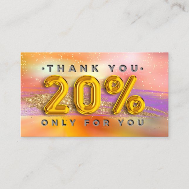 100  Logo QRCODE 20%OFF Code Gold Holographic Business Card (Front)