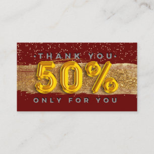 100 Logo QRCODE 50%OFF Thank You Maroon Gold Business Card
