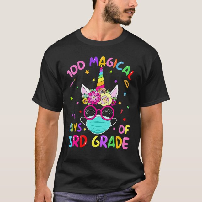 100 Magical Days Of 3rd Grade School Unicorn Mask  T-Shirt (Front)