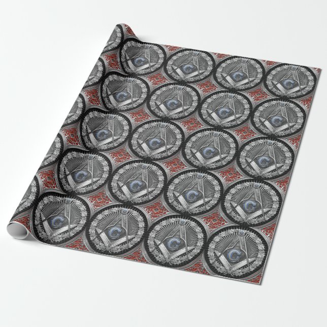 [100] Master Mason - Silver Square & Compasses Wrapping Paper (Unrolled)