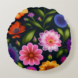 100 mini exotic flowers in full bloom in all over round pillow
