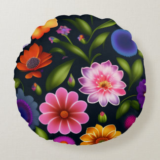 100 mini exotic flowers in full bloom in all over  round pillow